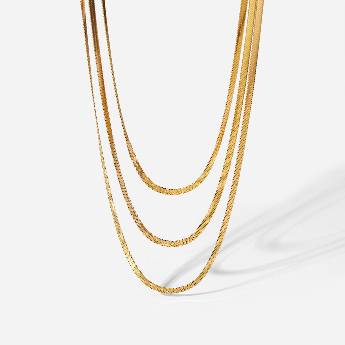 Geometric 18K Gold Plated 3mm Snake Chain Layer Necklace
