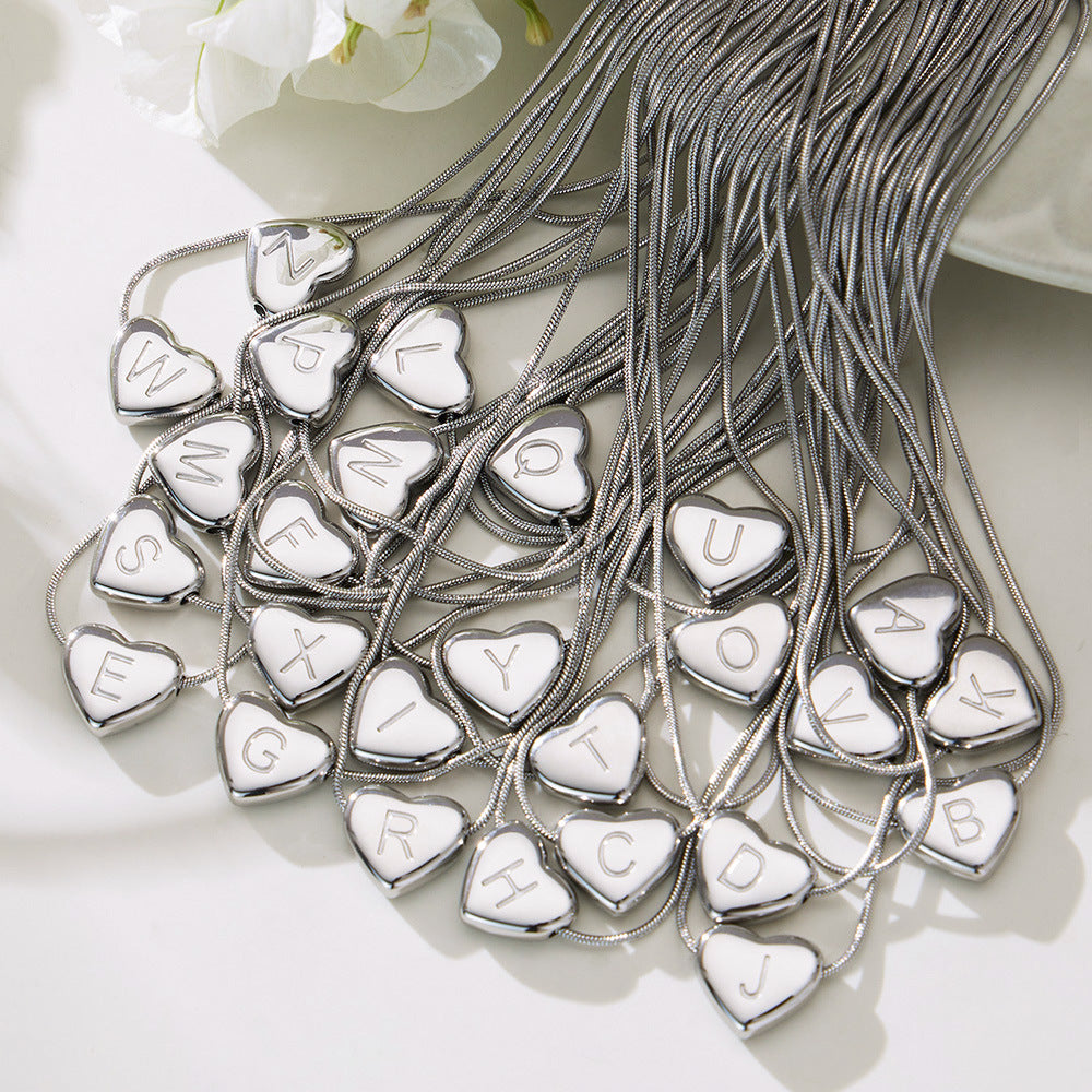 Stainless Steel Letter Heart Pendant Clavicle Necklace