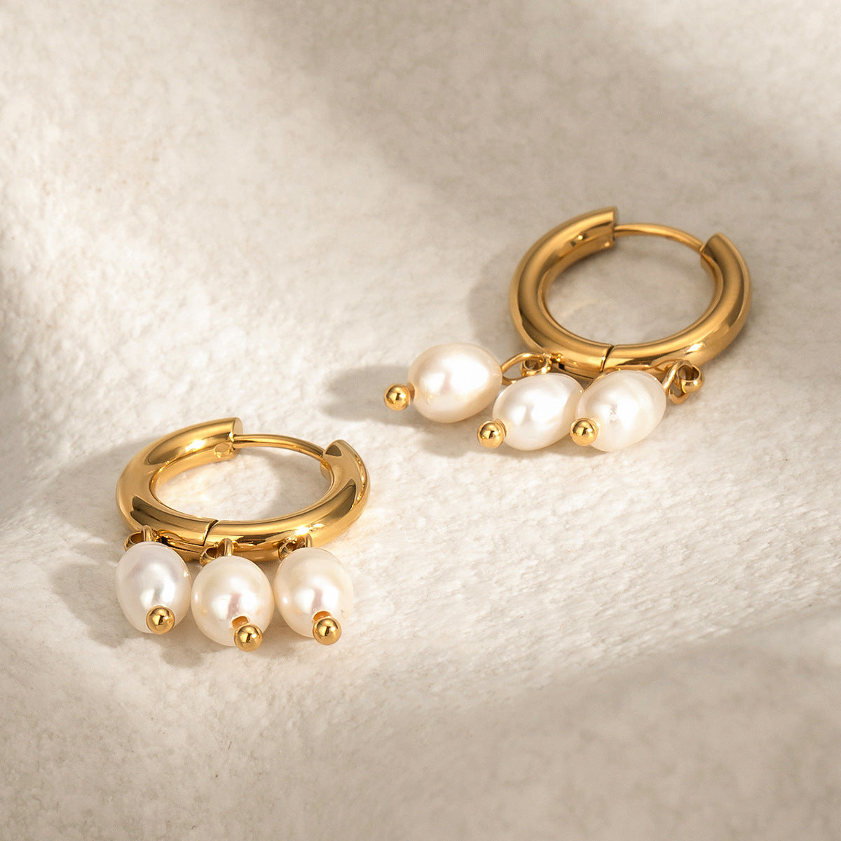 Stainless Steel Geometric Irregular Pearl Earrings