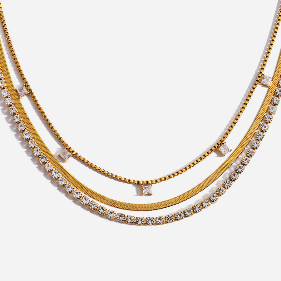 18K Gold Stainless Steel Three-layer Necklace For Women