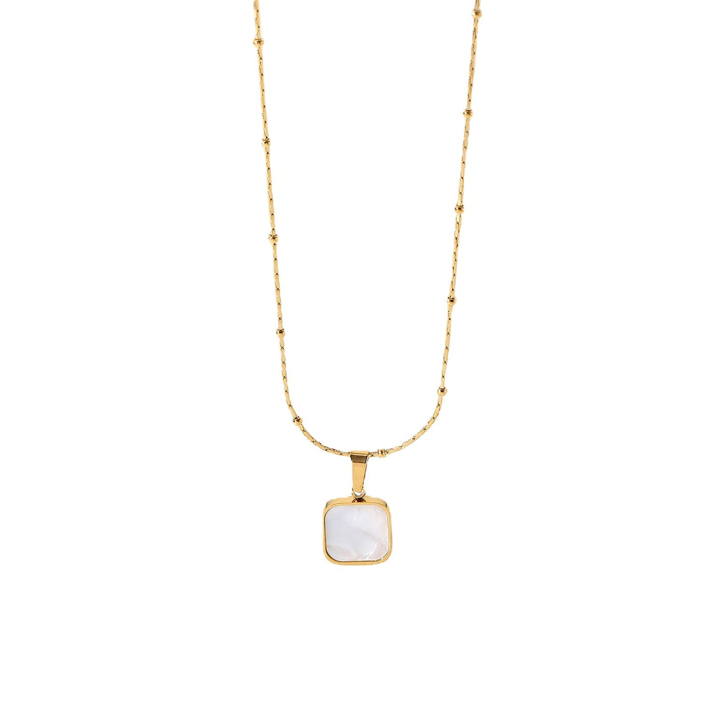 14K Gold Plated Stainless Steel Necklace Ladies Fashion Square White Shell Pendant Necklace