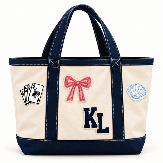 Custom patch tote bag used as an influencer gift