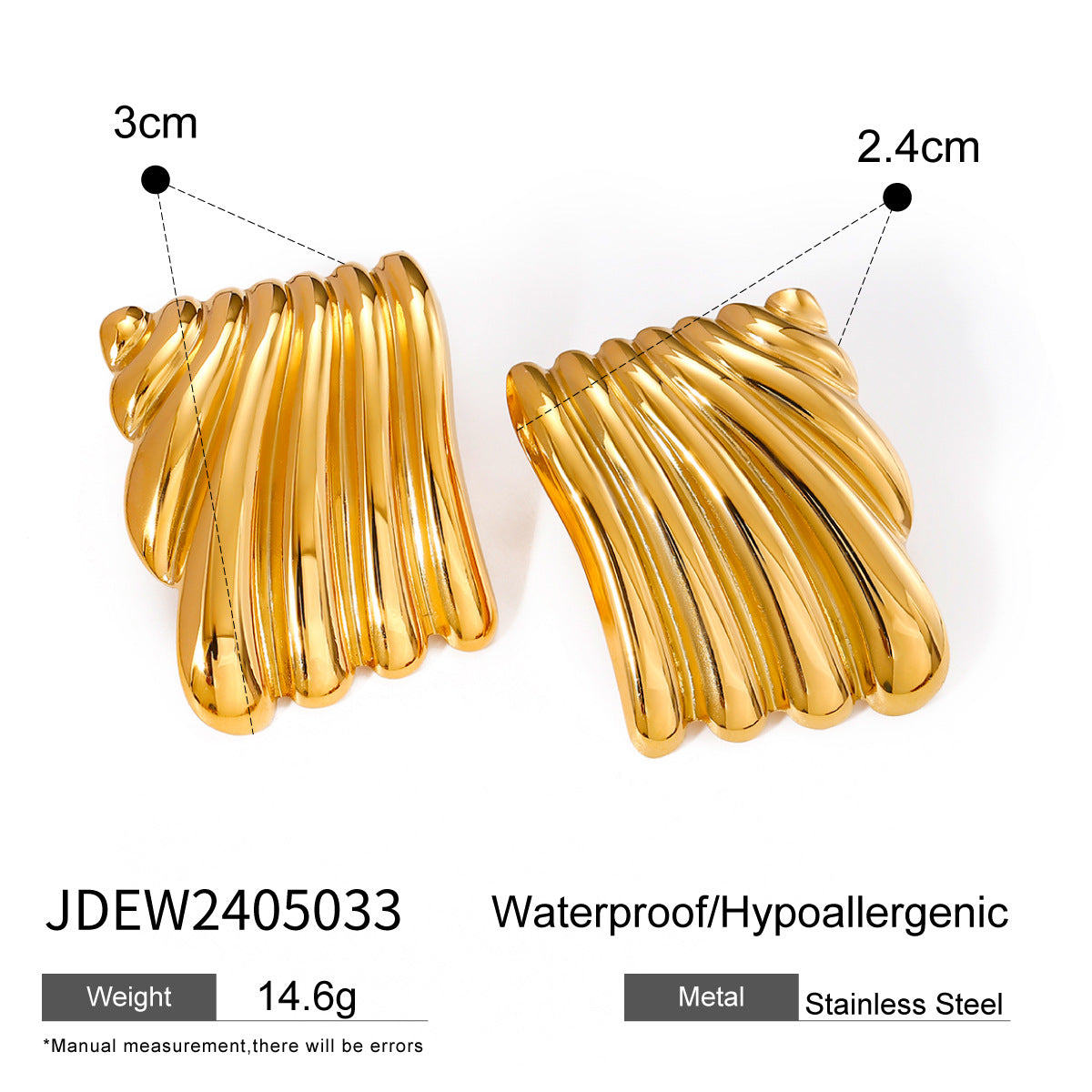 Trendy 18K Gold Stainless Steel Cube Wave Earrings