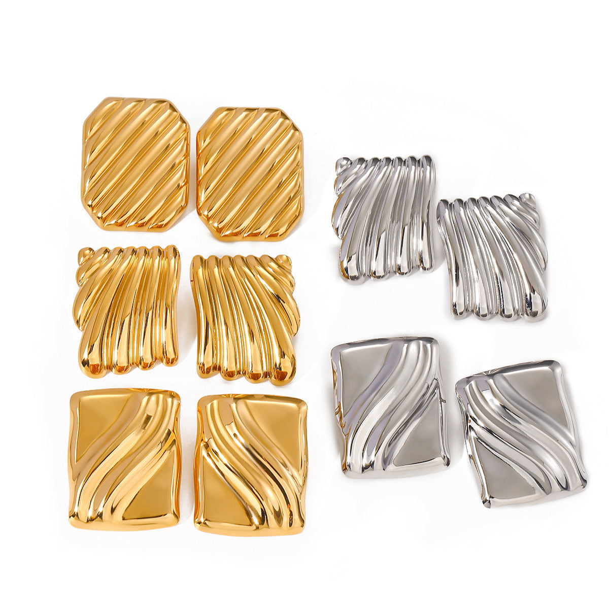Trendy 18K Gold Stainless Steel Cube Wave Earrings