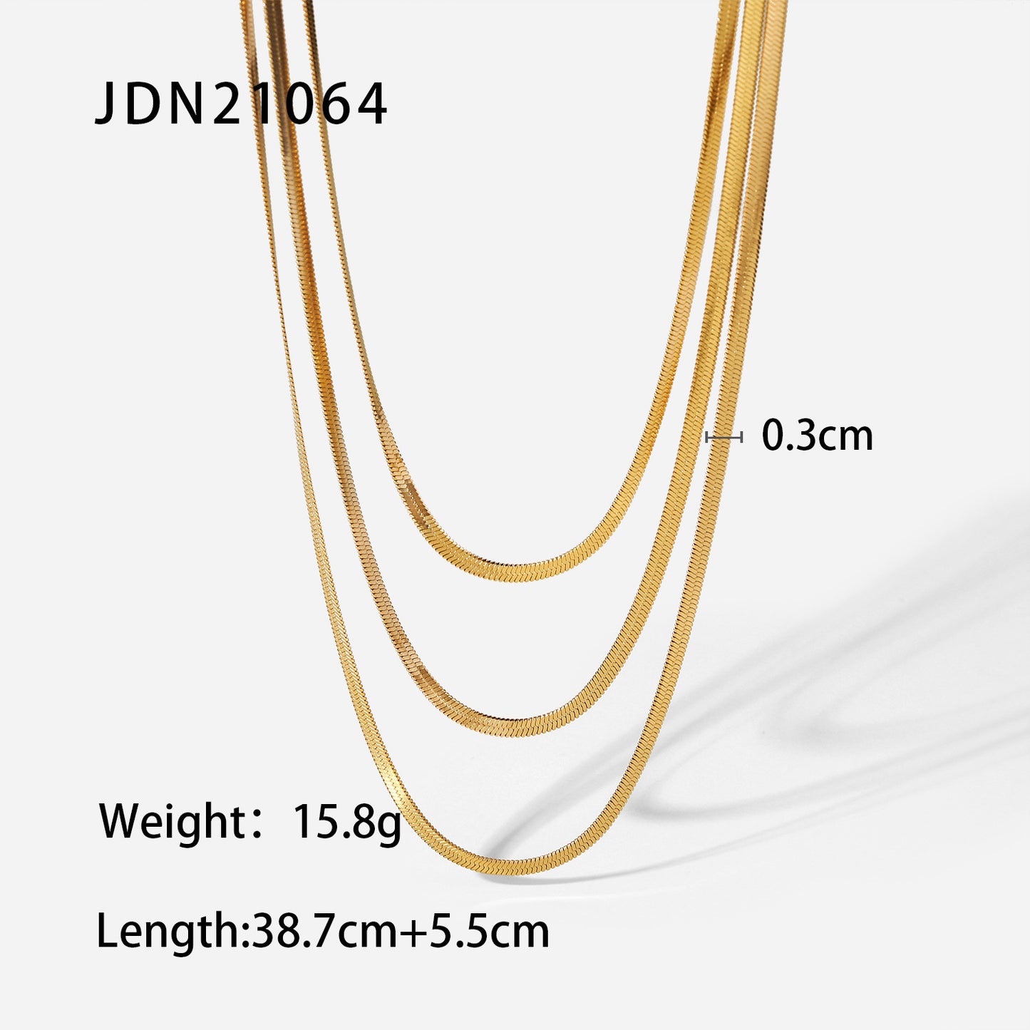 Geometric 18K Gold Plated 3mm Snake Chain Layer Necklace