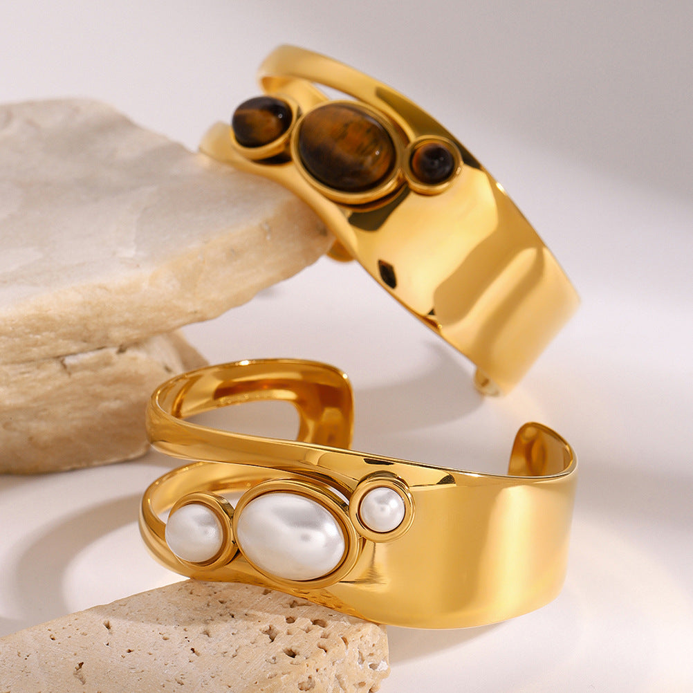 Natural Stone Open Bracelet Titanium Steel