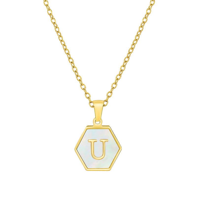 18K Gold Hexagonal Shell Letter Necklace