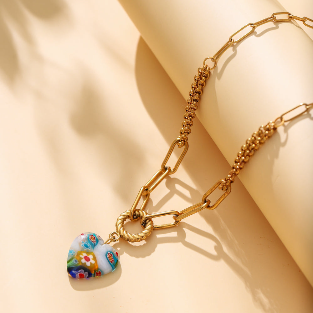 Love Glass Clavicle Chain Versatile Titanium Steel Gold-plated Necklace