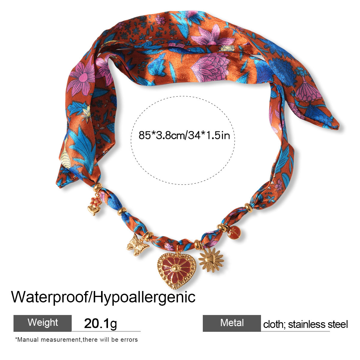 European And American Stainless Steel Fabric Love Inlaid Necklace Light Luxury