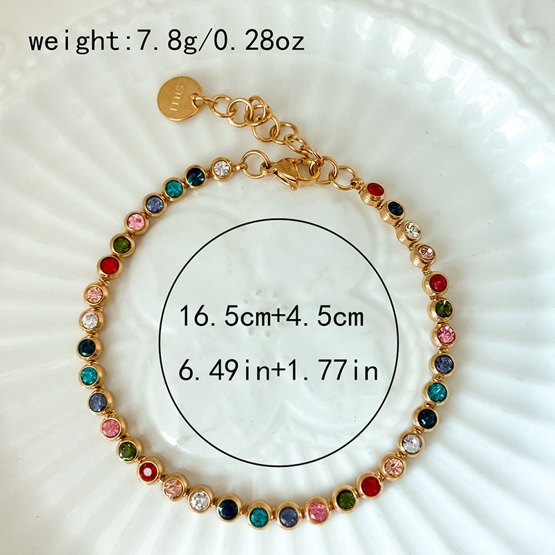 Women’s Rainbow Zircon Tennis Bracelet | Stainless Steel Multicolor CZ Bracelet | Tarnish-Resistant