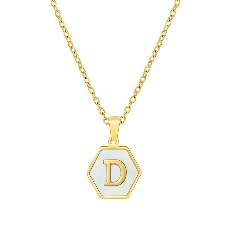18K Gold Hexagonal Shell Letter Necklace