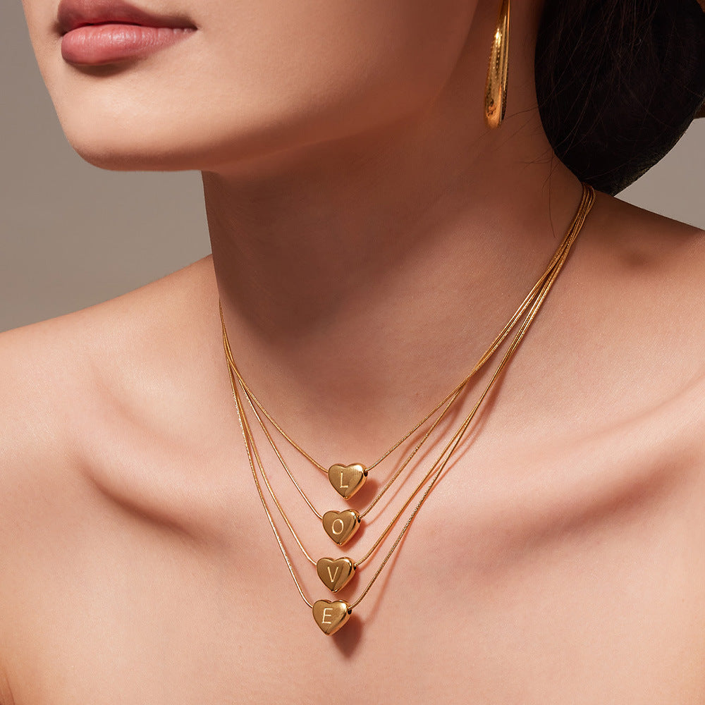 Stainless Steel Letter Heart Pendant Clavicle Necklace