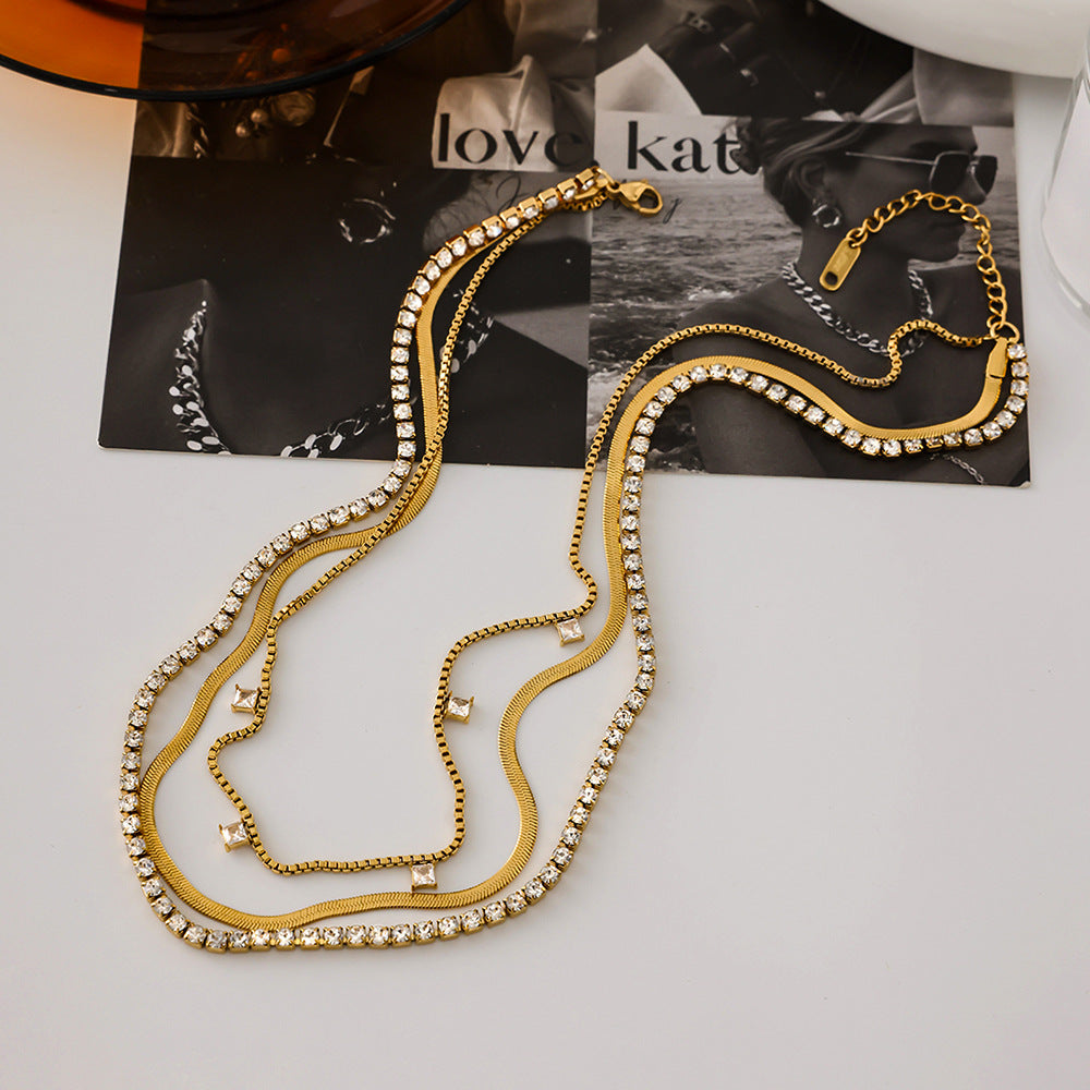 18K Gold Stainless Steel Three-layer Necklace For Women