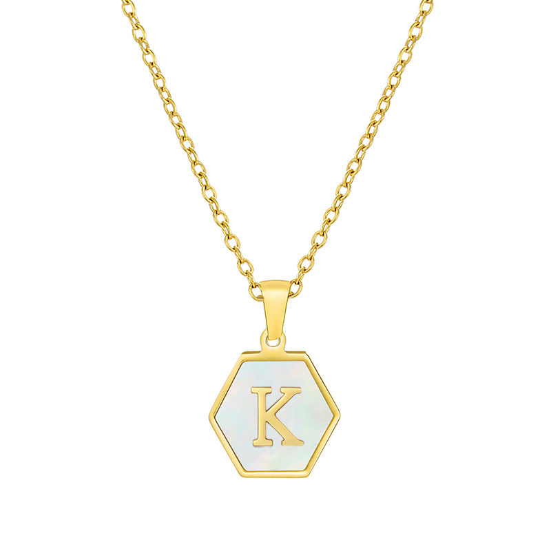18K Gold Hexagonal Shell Letter Necklace