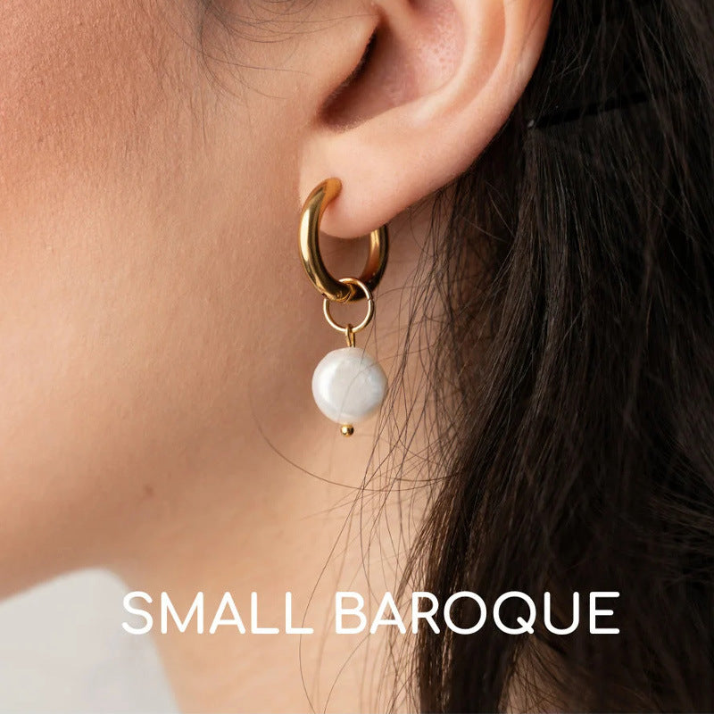 Stylish 18K Gold Stainless Steel Pearl Pendant Earrings