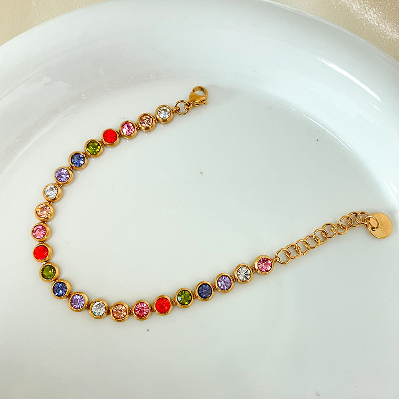 Women’s Rainbow Zircon Tennis Bracelet | Stainless Steel Multicolor CZ Bracelet | Tarnish-Resistant