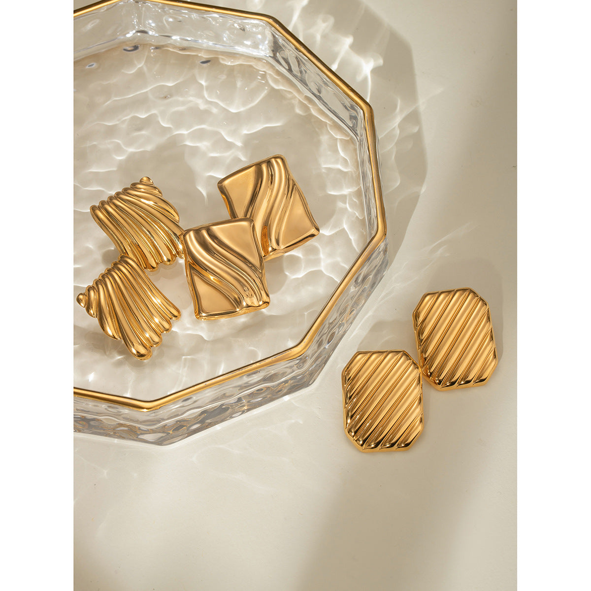 Trendy 18K Gold Stainless Steel Cube Wave Earrings