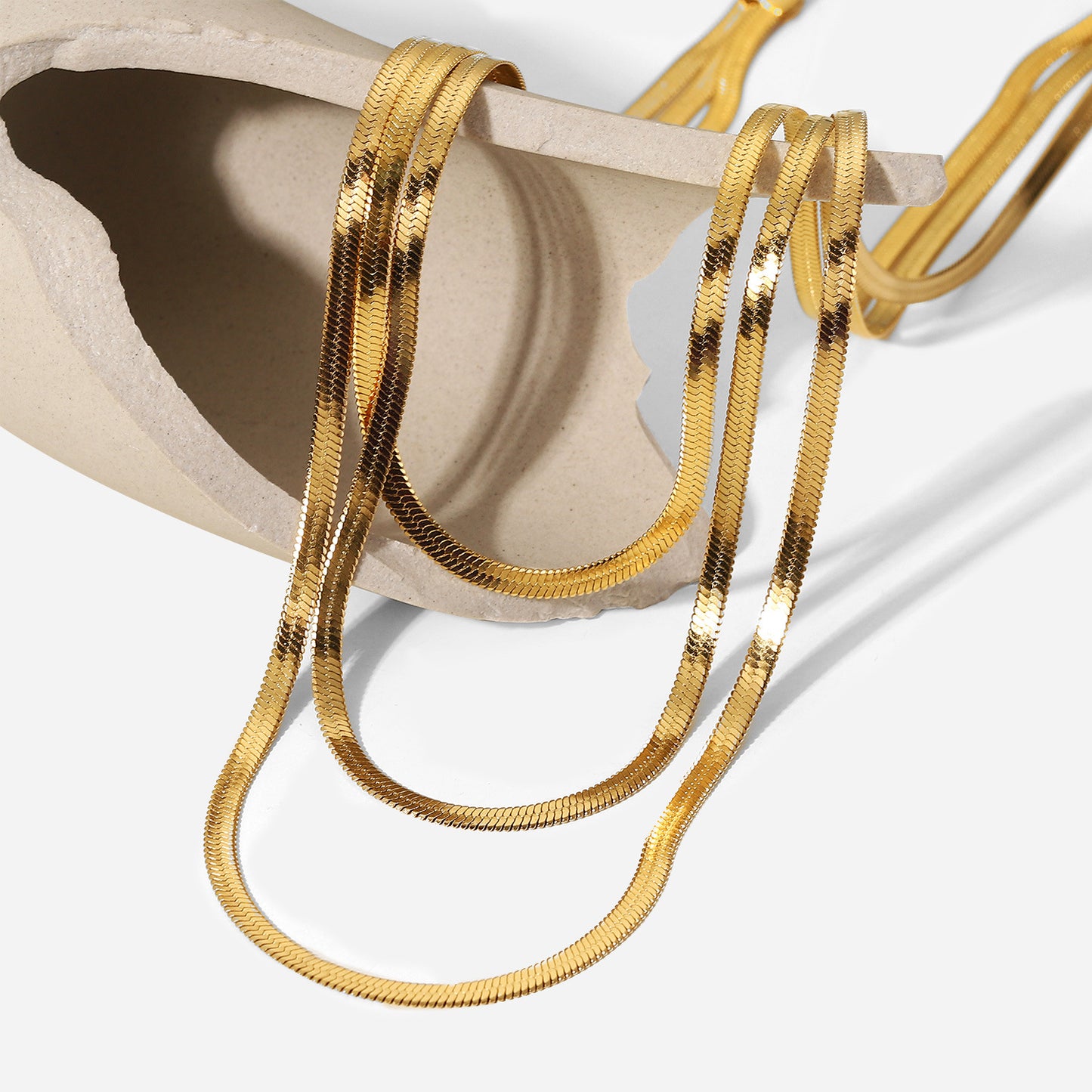 Geometric 18K Gold Plated 3mm Snake Chain Layer Necklace