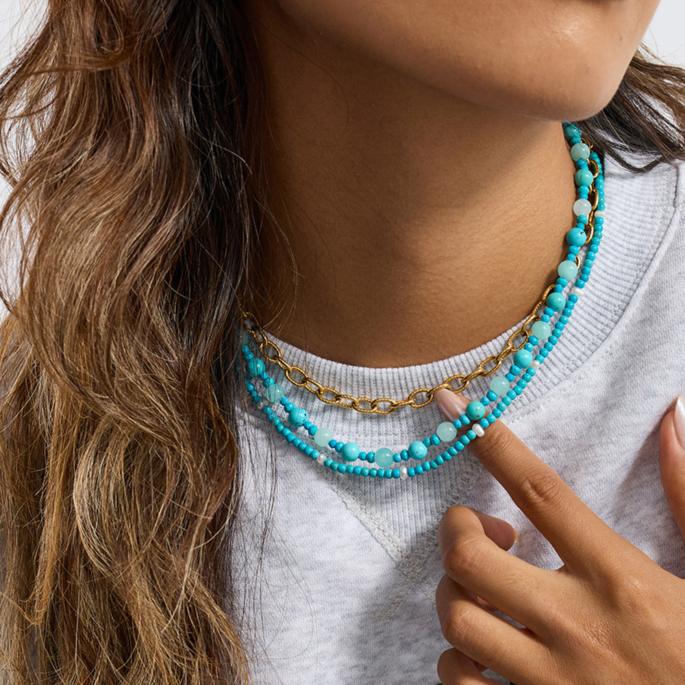 Blue Natural Stone Titanium Steel Necklace Accessory Made Of Stainless Steel