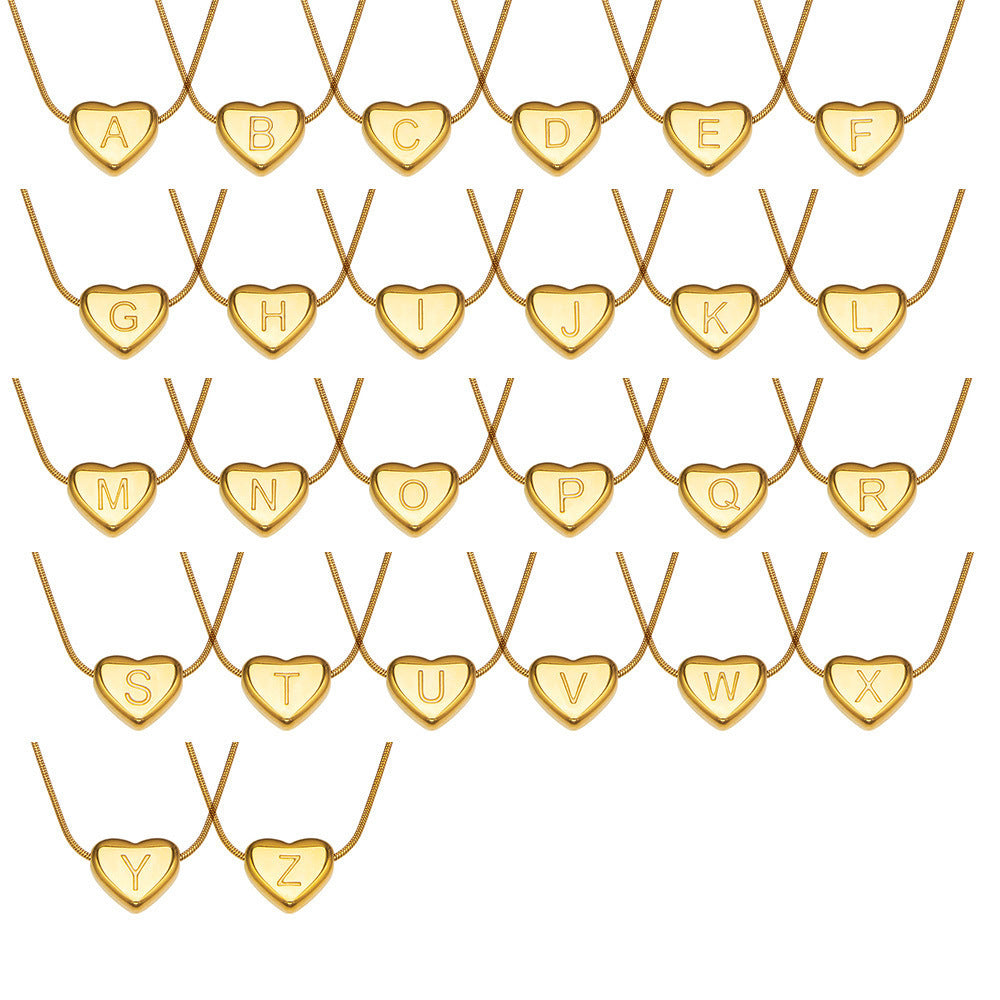Stainless Steel Letter Heart Pendant Clavicle Necklace