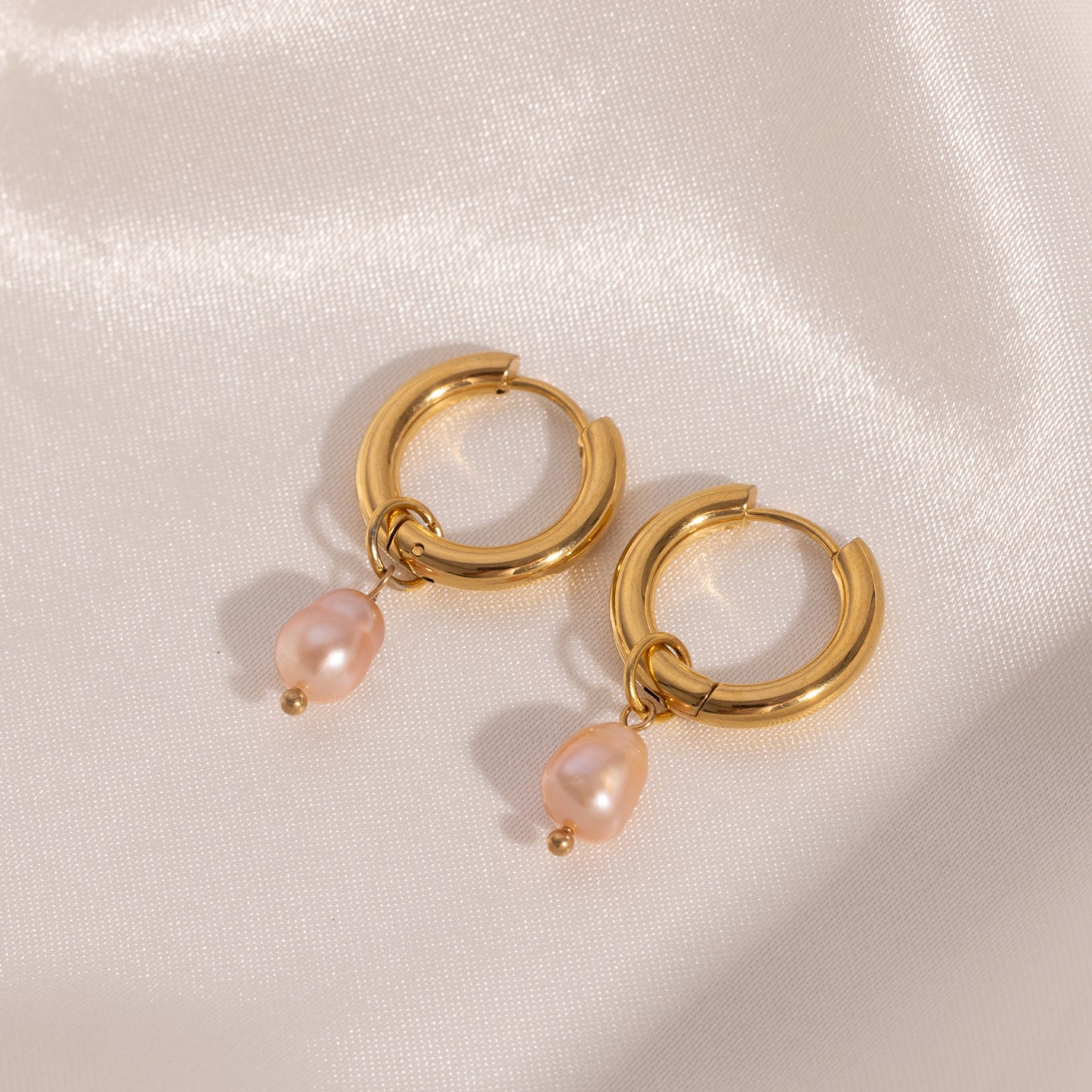 Stylish 18K Gold Stainless Steel Pearl Pendant Earrings