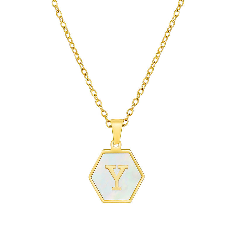 18K Gold Hexagonal Shell Letter Necklace