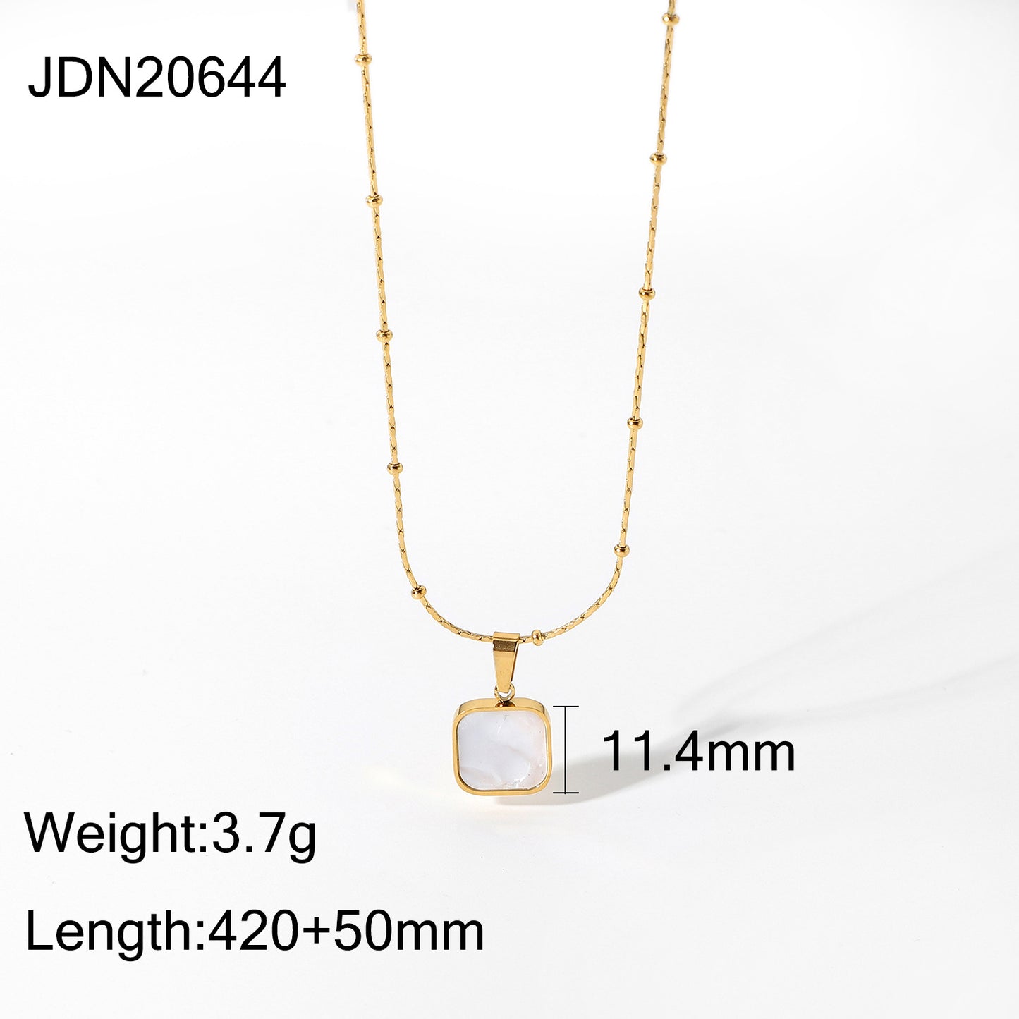 14K Gold Plated Stainless Steel Necklace Ladies Fashion Square White Shell Pendant Necklace