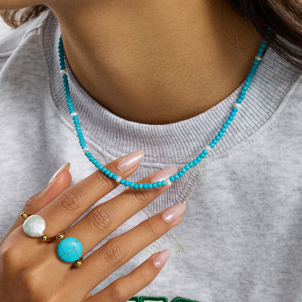 Blue Natural Stone Titanium Steel Necklace Accessory Made Of Stainless Steel