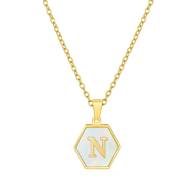 18K Gold Hexagonal Shell Letter Necklace