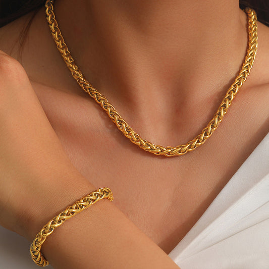 Retro Stainless Steel Bracelet And Necklace Set
