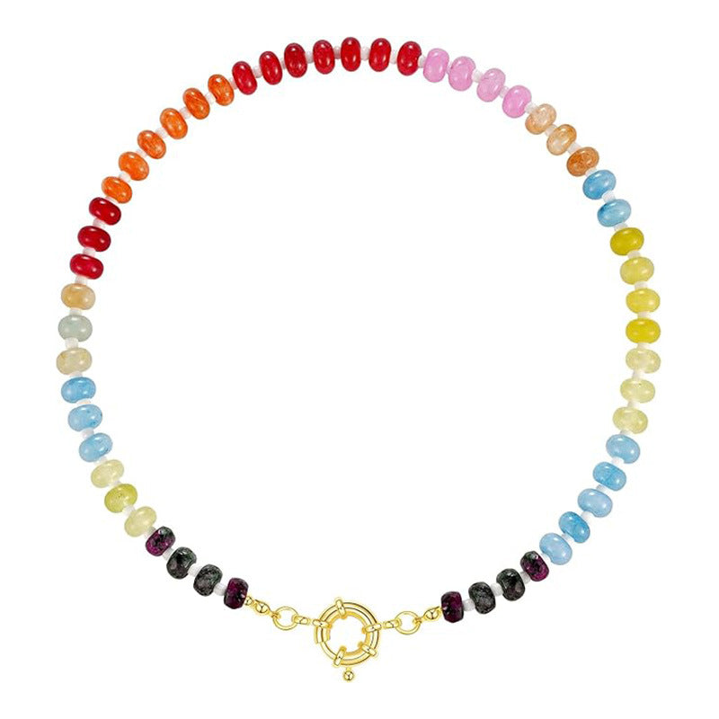 Beaded Gemstone Necklace For Women 11 Styles, Colorful Boho Bead Choker, Natural Stone Surfer Beach Necklace, 14K Gold Plated, Handmade Summer Jewelry
