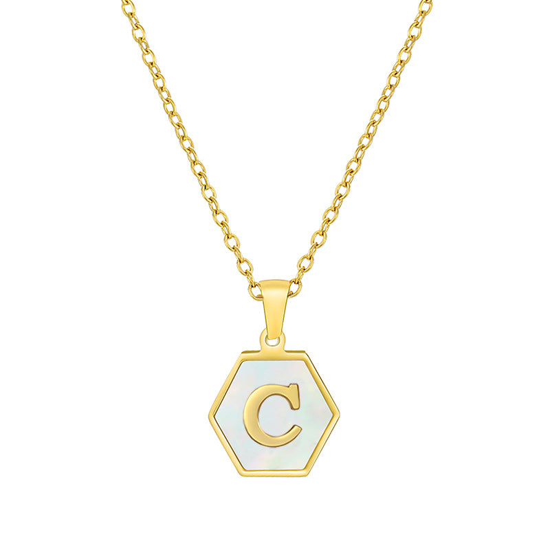 18K Gold Hexagonal Shell Letter Necklace
