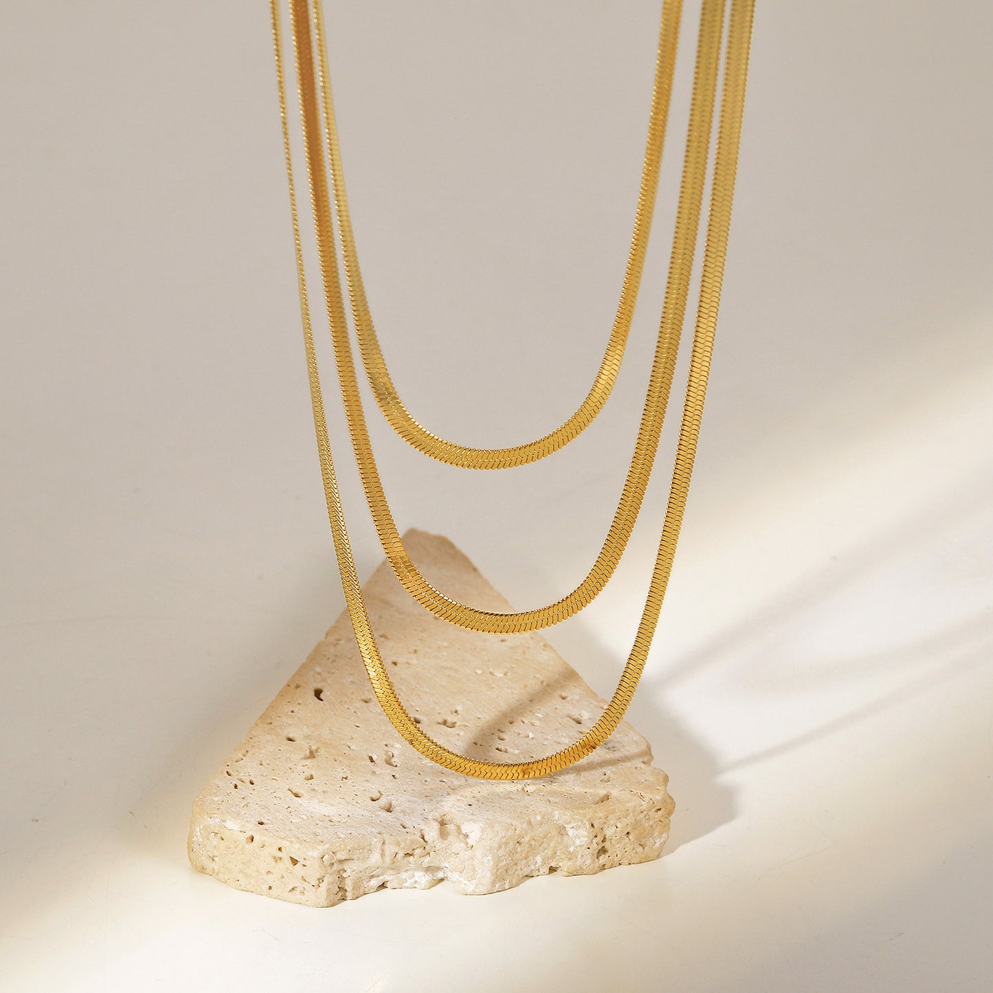 Geometric 18K Gold Plated 3mm Snake Chain Layer Necklace