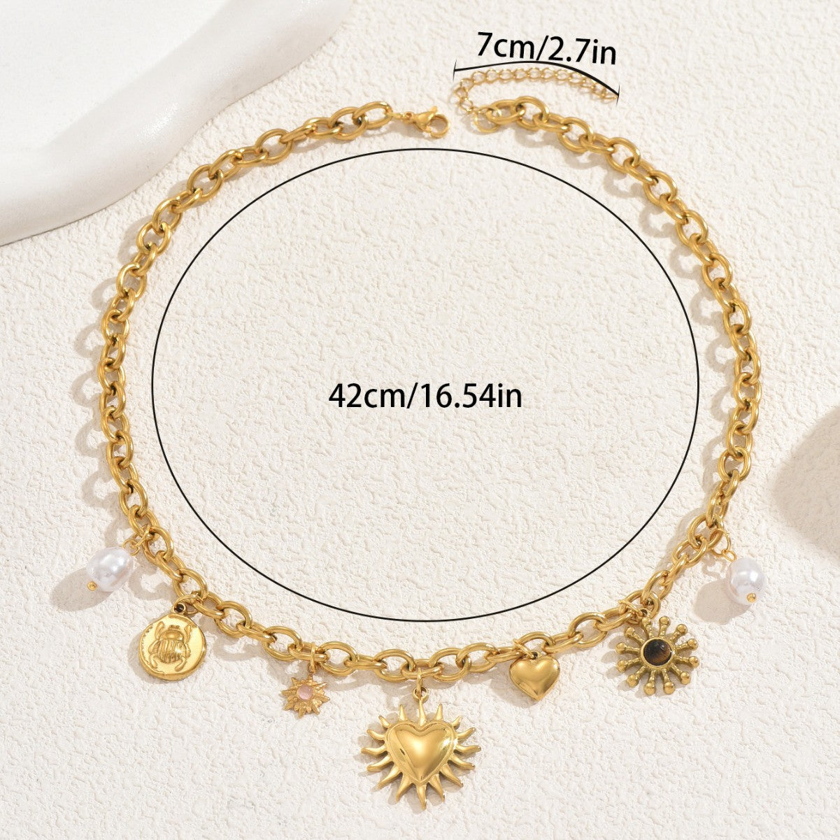 Niche Love Inlaid Pearl Gem Same Design Pendant Chain