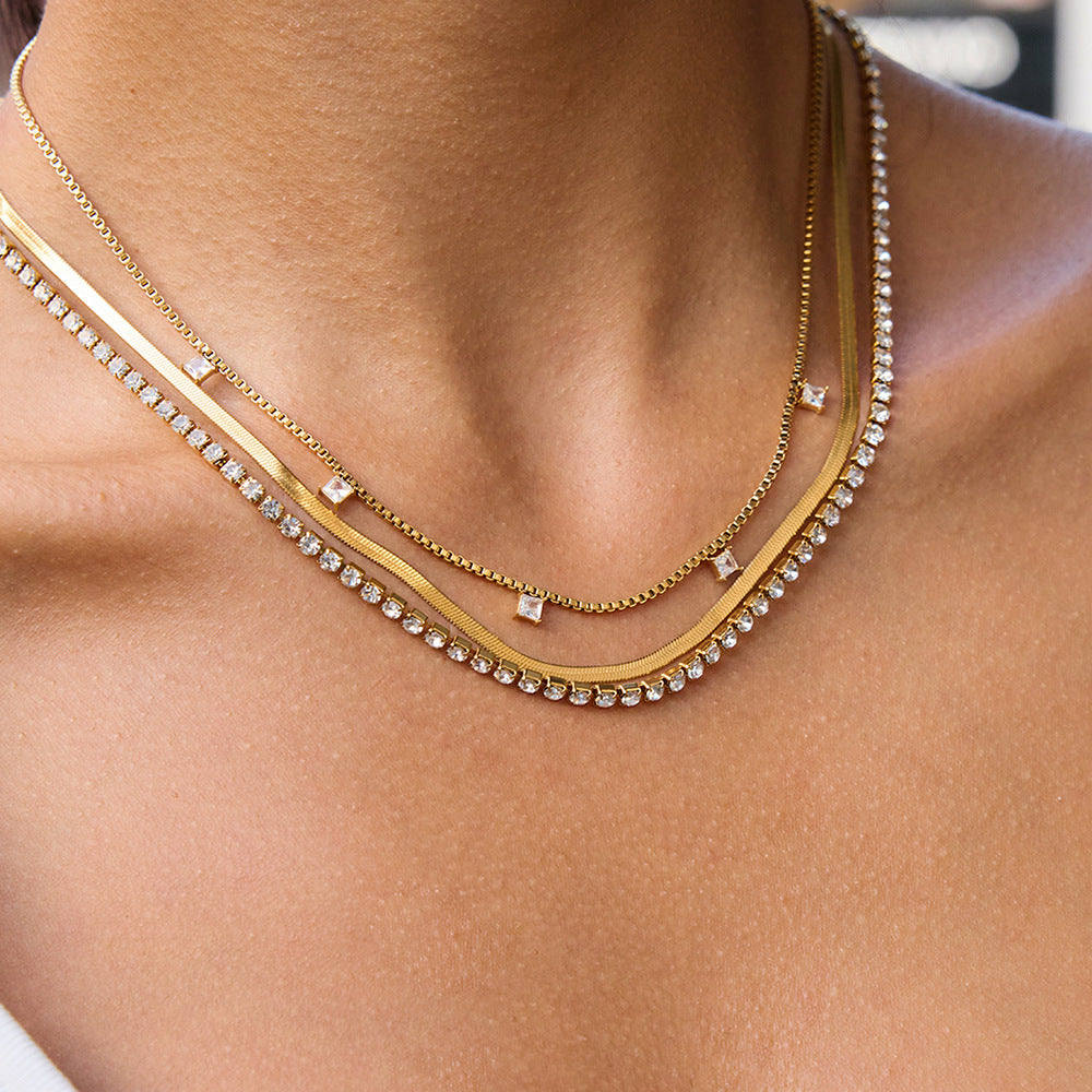 18K Gold Stainless Steel Three-layer Necklace For Women