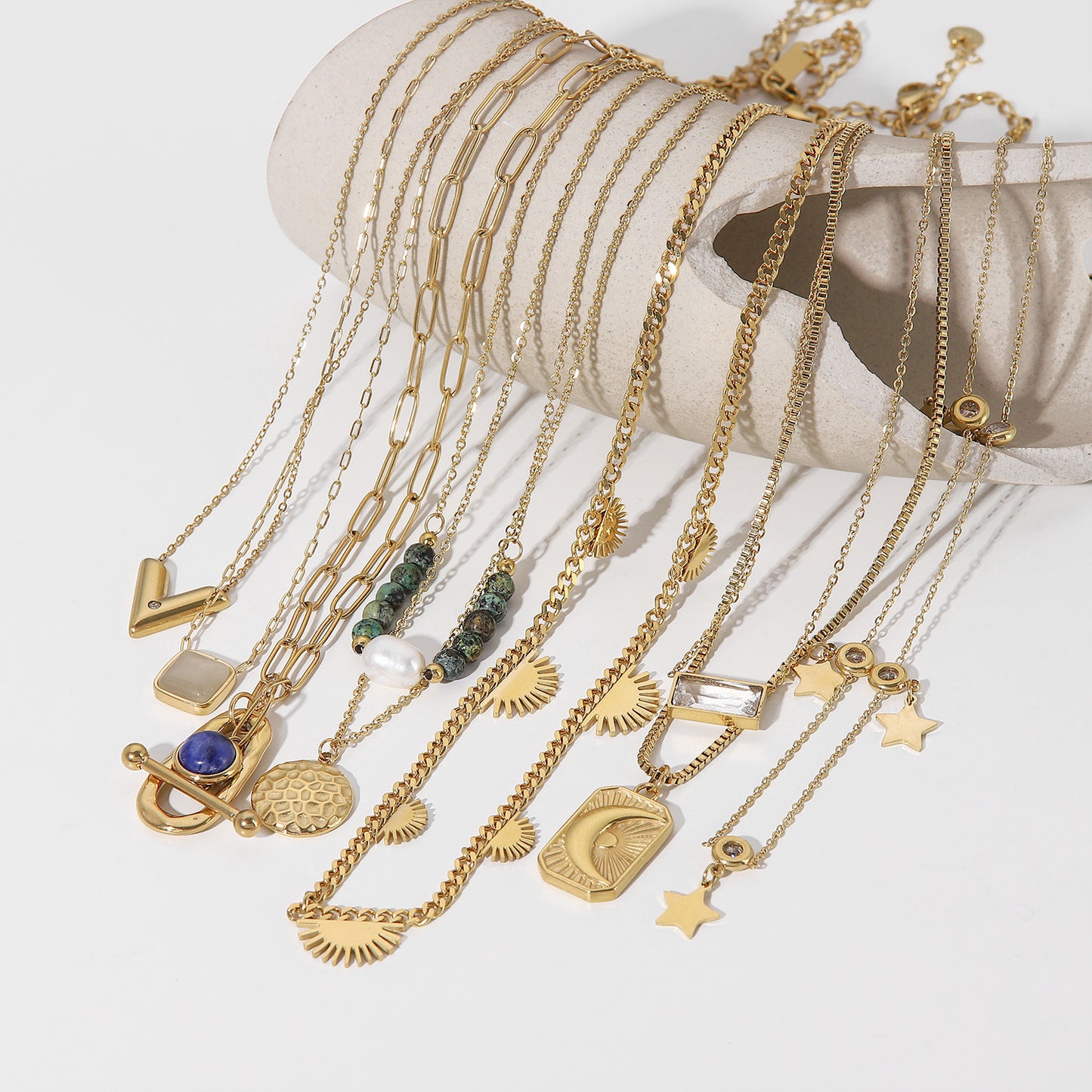 French New Vintage 14K Gold Stainless Steel Necklace