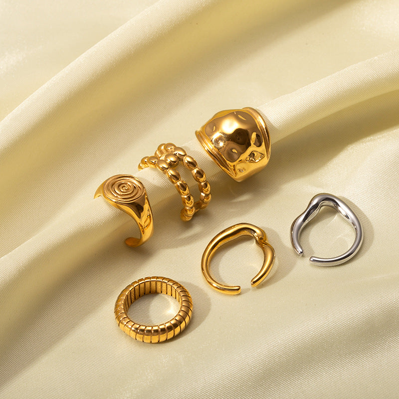 Women's Retro Minority Hammered Opening Couple Rings