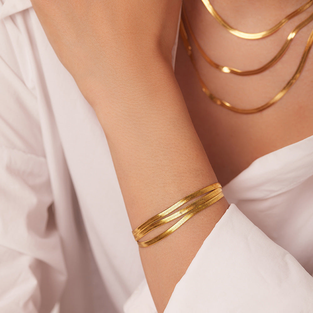 Geometric 18K Gold Plated 3mm Snake Chain Layer Necklace