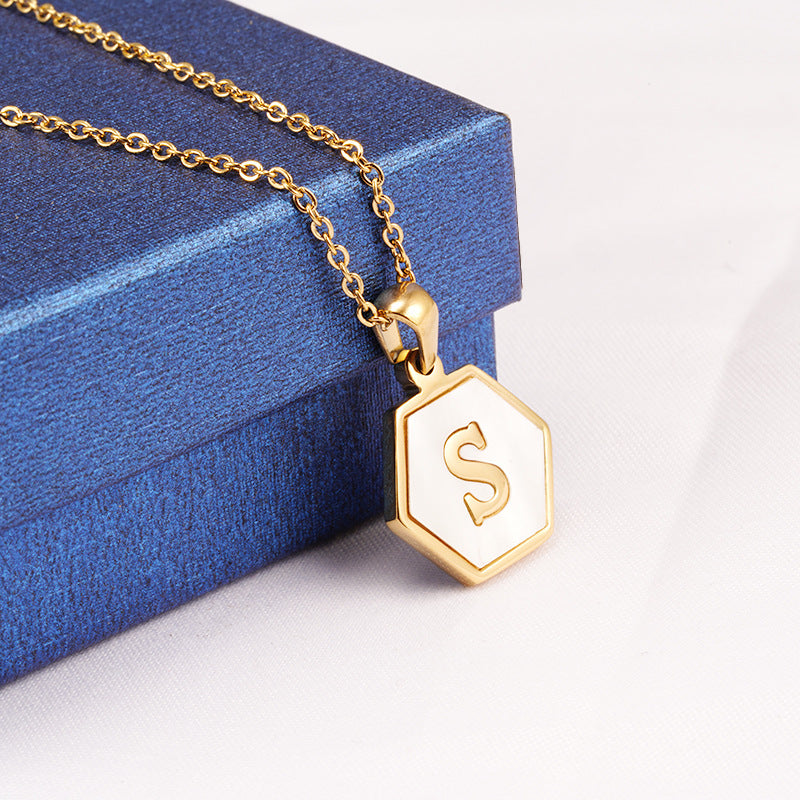 18K Gold Hexagonal Shell Letter Necklace