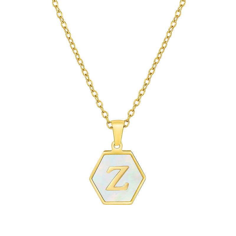 18K Gold Hexagonal Shell Letter Necklace