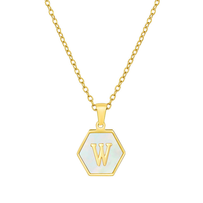 18K Gold Hexagonal Shell Letter Necklace