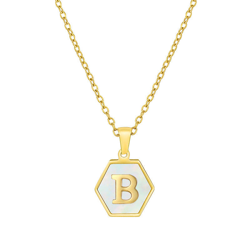 18K Gold Hexagonal Shell Letter Necklace