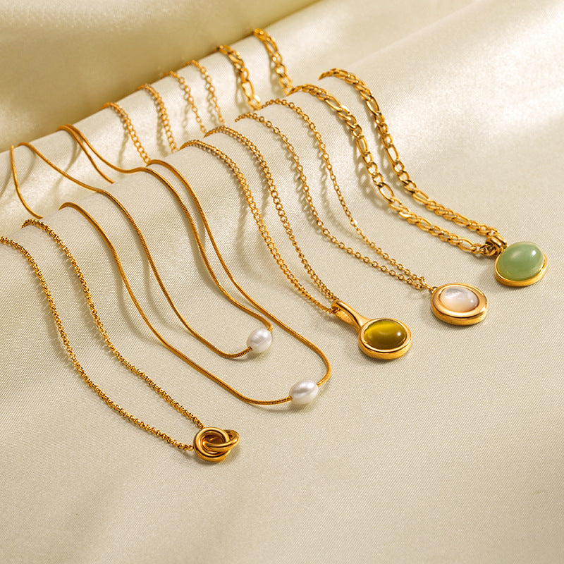 Retro Gold Stainless Steel Titanium Steel Agate Stone Necklace