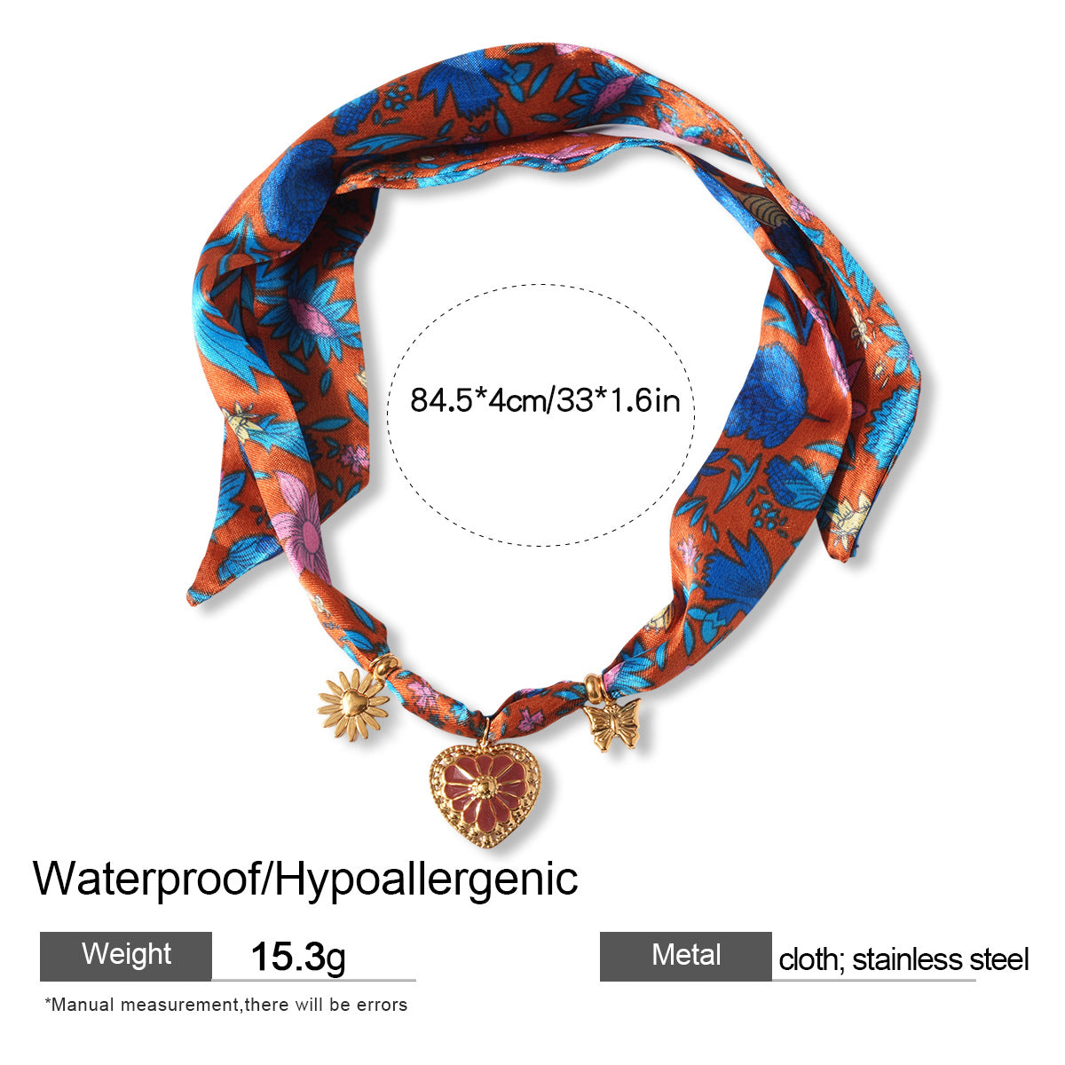 European And American Stainless Steel Fabric Love Inlaid Necklace Light Luxury
