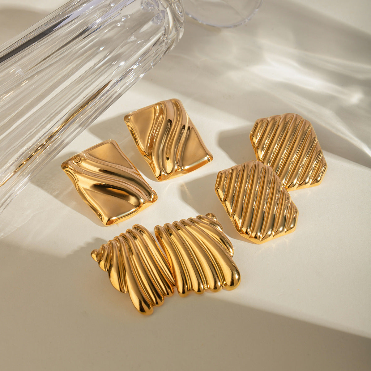 Trendy 18K Gold Stainless Steel Cube Wave Earrings