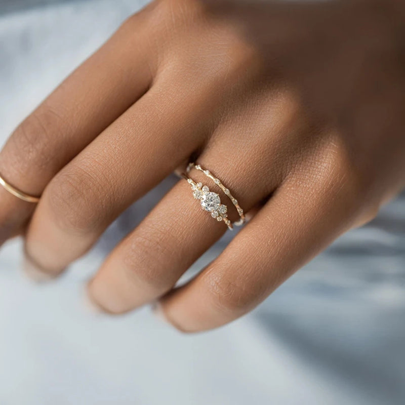 Sterling Silver Round Zircon Crystal Rings Women