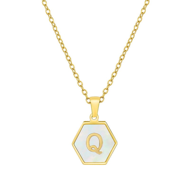 18K Gold Hexagonal Shell Letter Necklace