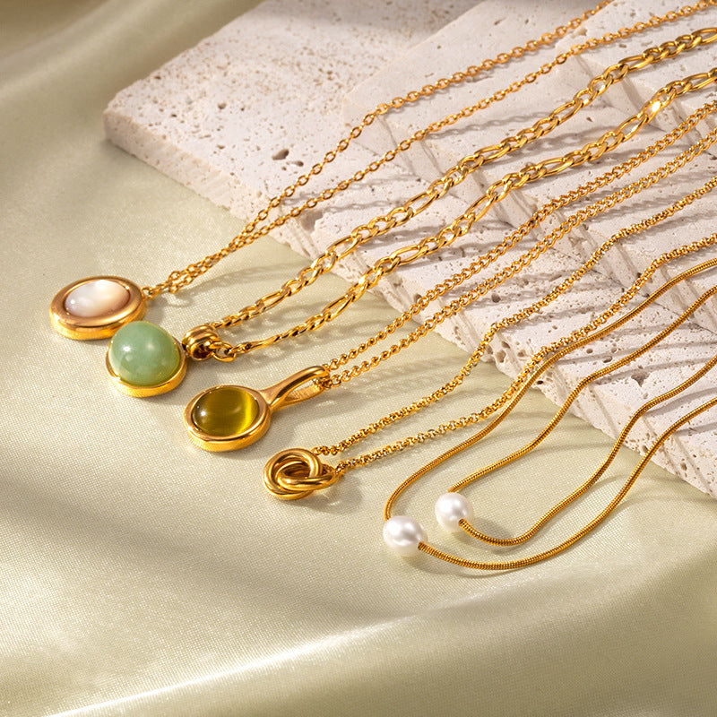 Retro Gold Stainless Steel Titanium Steel Agate Stone Necklace