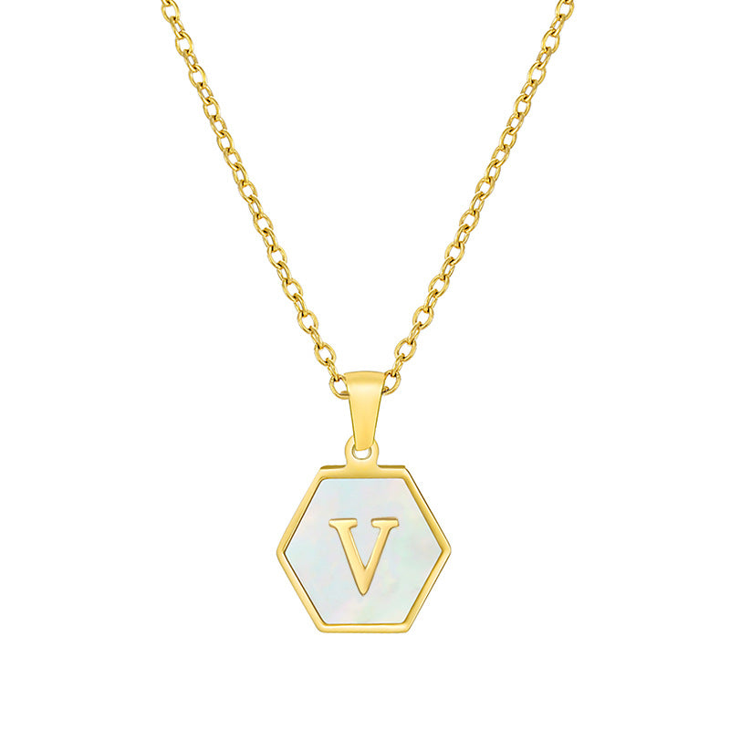 18K Gold Hexagonal Shell Letter Necklace