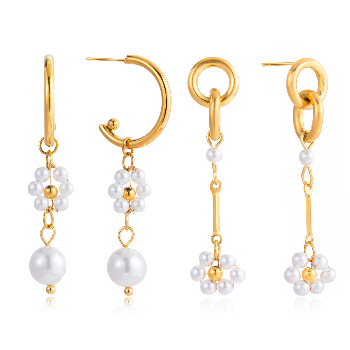 Floral Pearl Stainless Steel Earrings
